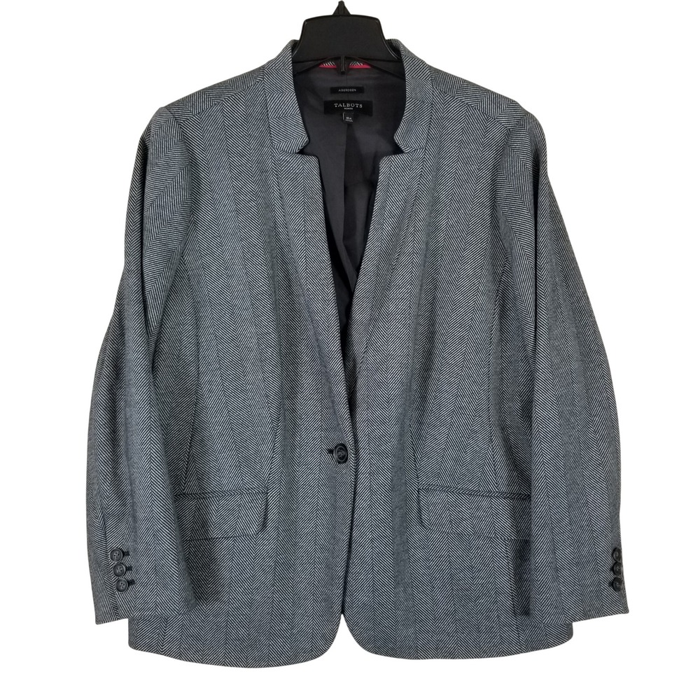Talbots Blazer Women 18W Black White Herringbone Aberdeen Notched Jacket